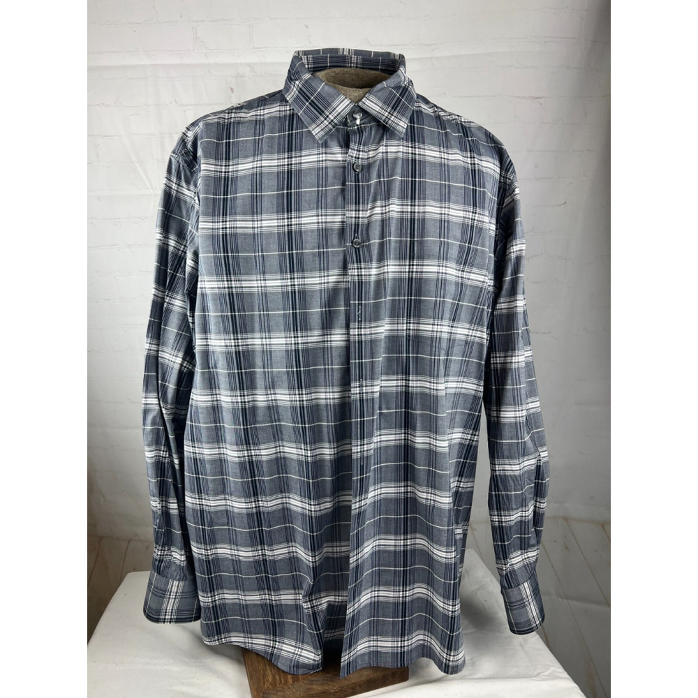 Claiborne Mens Big & Tall 3XL Stretch Long Sleeve Dress Shirt Black Plaid